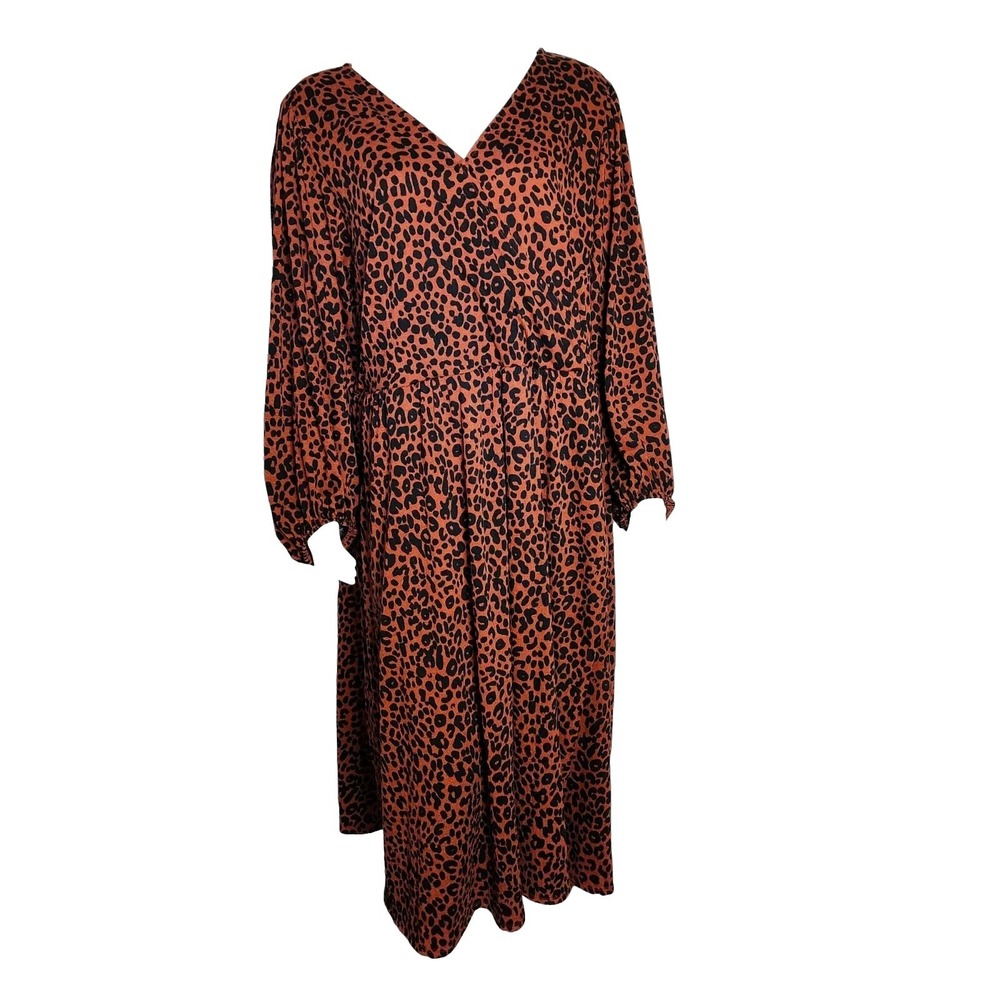 Ava & Viv NWT Dress Womens Plus Size 2X Brown Black Animal Print‎ Faux Wrap